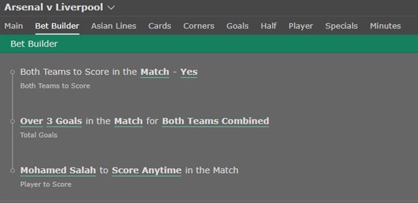 Arsenal vs Liverpool Bet Builder